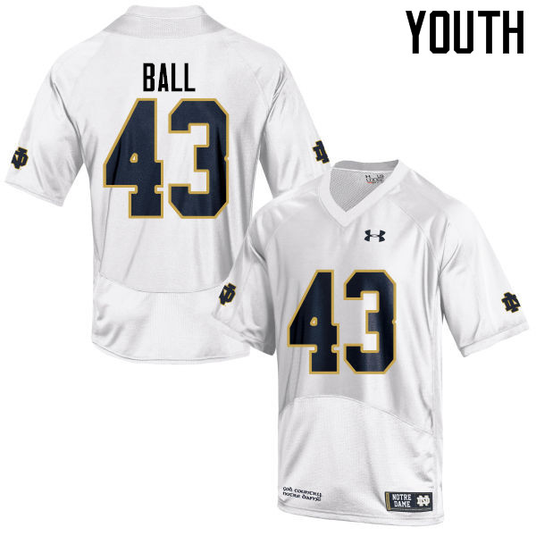 Youth #43 Brian Ball Notre Dame Fighting Irish College Football Jerseys-White - Click Image to Close